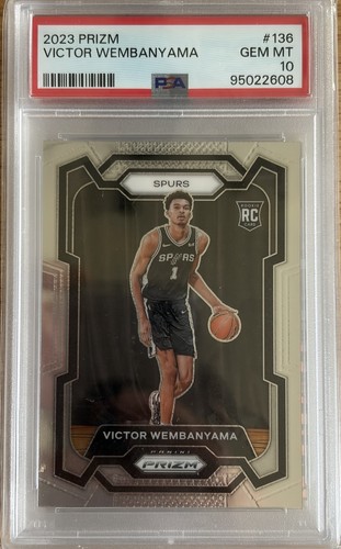 Victor Wembanyama, 2023 Panini Prizm #136, photographed PSA 10 slab